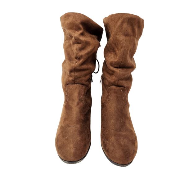 Soda Faux Suede Wide Calf Knee High Boots With Lace Up Back Brown Size 8.5 - Picture 1 of 8